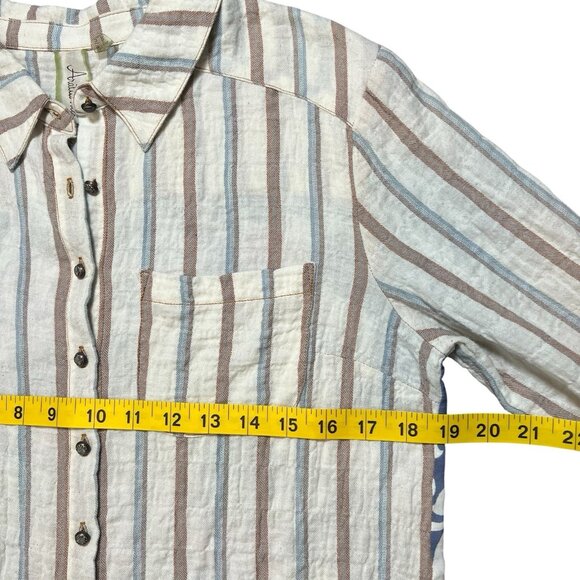 Aratta Silent Journey Women’s Shirt Size XS Blouse Button Striped Floral Pocket - Picture 7 of 14